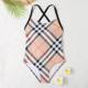 Khaki Fashion Sexy Plaid Backless Swimwears