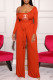 Orange Fashion Casual Print Letter O Neck Long Sleeve Two Pieces