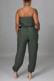 Army Green Sexy Solid Split Joint Strapless Straight Jumpsuits