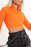 Rose Red Fashion Casual Solid Patchwork Zipper Collar Tops