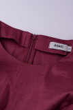 Burgundy Fashion Sexy Solid Patchwork Slit O Neck Lantern Sleeve Evening Dress