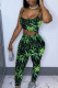 Green Casual Print pencil Sleeveless Two Pieces