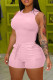 Pink Casual Sportswear Solid Basic O Neck Sleeveless Two Pieces