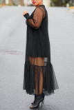 Black Sexy Solid Patchwork See-through O Neck Long Sleeve Two Pieces