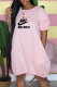 Pink Fashion Casual Print Letter O Neck Lantern Skirt Dresses