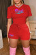 Red Casual Print Patchwork O Neck Short Sleeve Two Pieces