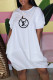 White Fashion Casual Print Letter O Neck Lantern Skirt Dresses