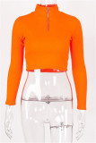 Rose Red Fashion Casual Solid Patchwork Zipper Collar Tops