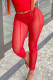 Red Fashion Sexy Solid See-through Skinny High Waist Pencil Trousers