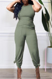 Red Fashion Casual Solid Vests Pants O Neck Sleeveless Two Pieces