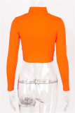 Rose Red Fashion Casual Solid Patchwork Zipper Collar Tops