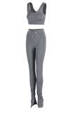 Pink Sexy Casual Solid Slit Fold U Neck Sleeveless Two Pieces