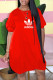 Tangerine Red Fashion Casual Print Letter O Neck Lantern Skirt Dresses