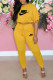 Yellow Fashion Casual Print Letter O Neck Short Sleeve Two Pieces