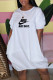 White Fashion Casual Print Letter O Neck Lantern Skirt Dresses