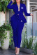Blue Fashion Work Solid Letter Turndown Collar Long Sleeve Two Pieces