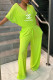 Green Fashion Casual Print Letter V Neck Loose Jumpsuits