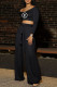 Black Fashion Casual Print Letter O Neck Long Sleeve Two Pieces