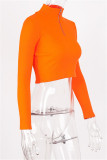 Rose Red Fashion Casual Solid Patchwork Zipper Collar Tops