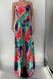 Red Sexy Print Patchwork Spaghetti Strap Sling Dress Dresses