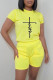 Yellow Casual Print Patchwork O Neck Short Sleeve Two Pieces