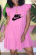 Pink Fashion Sweet Print Letter O Neck Lantern Skirt Dresses