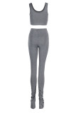 Pink Sexy Casual Solid Slit Fold U Neck Sleeveless Two Pieces
