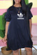 Tibetan Blue Fashion Casual Print Letter O Neck Lantern Skirt Dresses
