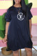 Tibetan Blue Fashion Casual Print Letter O Neck Lantern Skirt Dresses