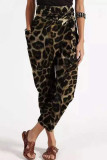 Grey Casual Street Print Leopard Patchwork Loose High Waist Pencil Full Print Bottoms