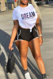 White Fashion Casual Letter Print Basic O Neck Short Sleeve Two Pieces