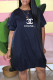 Tibetan Blue Fashion Casual Print Letter O Neck Lantern Skirt Dresses