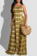 Yellow Sexy Print Tie Dye Patchwork Asymmetrical Spaghetti Strap Sleeveless Two Pieces