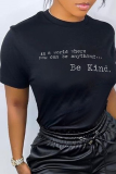 White Fashion Casual Print Patchwork Letter O Neck T-Shirts