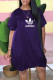 Purple Fashion Casual Print Letter O Neck Lantern Skirt Dresses