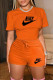 Orange Fashion Casual Print Patchwork O Neck Short Sleeve Two Pieces
