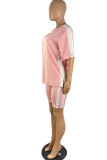 Red Casual Sportswear Solid Patchwork O Neck Short Sleeve Two Pieces
