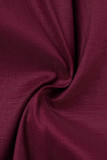 Burgundy Fashion Sexy Solid Patchwork Slit O Neck Lantern Sleeve Evening Dress