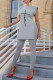 Grey Sexy Print Patchwork Slit O Neck Sleeveless Two Pieces