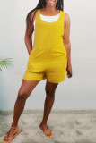 Red Fashion Casual Solid Basic O Neck Regular Romper (Without Vest)