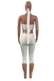 White Fashion Sexy Solid Bandage Backless Asymmetrical Halter Sleeveless Two Pieces