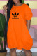 Orange Fashion Casual Print Letter O Neck Lantern Skirt Dresses