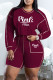 Burgundy Fashion Casual Letter Print Patchwork O Neck Long Sleeve Two Pieces