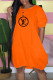 Orange Fashion Casual Print Letter O Neck Lantern Skirt Dresses