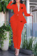 Orange Fashion Work Solid Letter Turndown Collar Long Sleeve Two Pieces