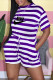 Purple Fashion Casual Striped Patchwork O Neck Rompers