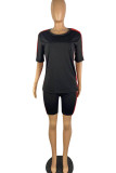 Red Casual Sportswear Solid Patchwork O Neck Short Sleeve Two Pieces
