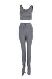 Pink Sexy Casual Solid Slit Fold U Neck Sleeveless Two Pieces