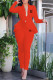 Orange Fashion Work Solid Letter Turndown Collar Long Sleeve Two Pieces