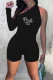 Black Sexy Solid Patchwork Asymmetrical Hot Drill Oblique Collar Regular Rompers